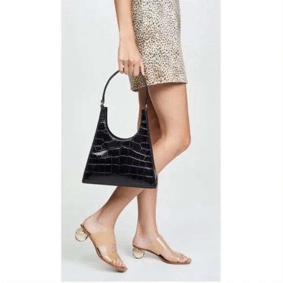 NEW STAUD Rey Black Croc Embossed Leather Purse Shoulder Bag Hand Bag NWT - Picture 4 of 4